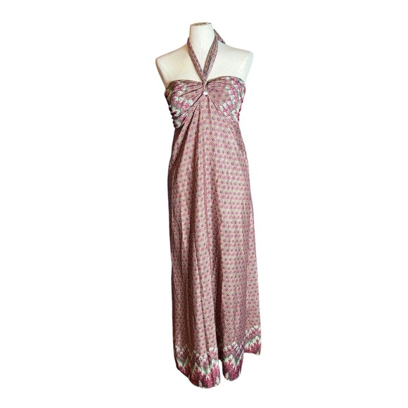 attention Dresses & Skirts - Attention Pink Green Geometric Floral Smocked Halter Maxi Dress Large